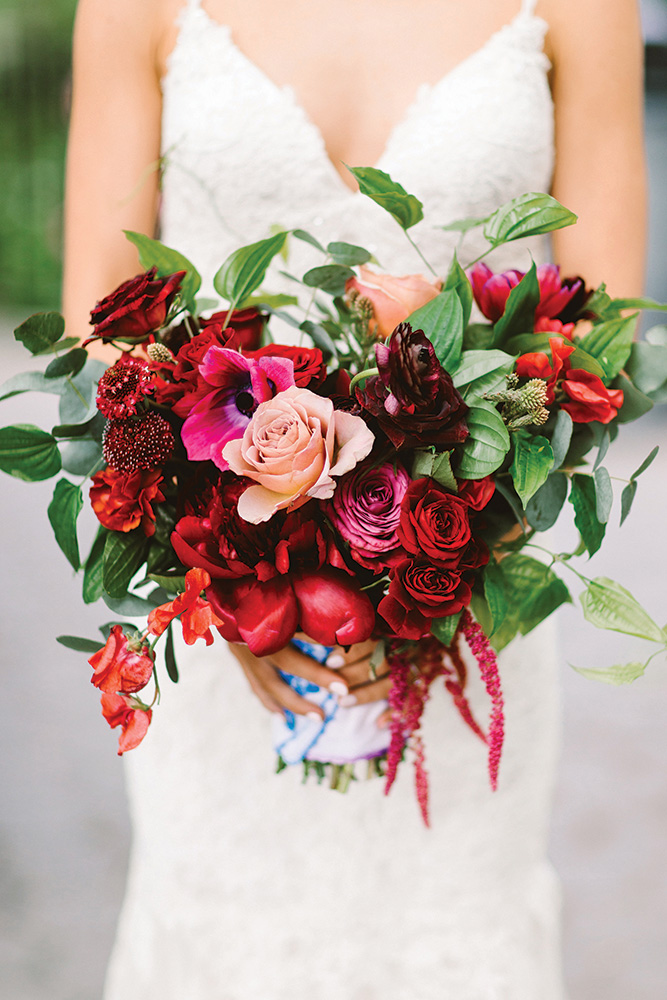 red bridal bouquet