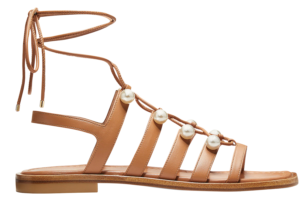 leather and pearl lace up sandals by stuart weitzman