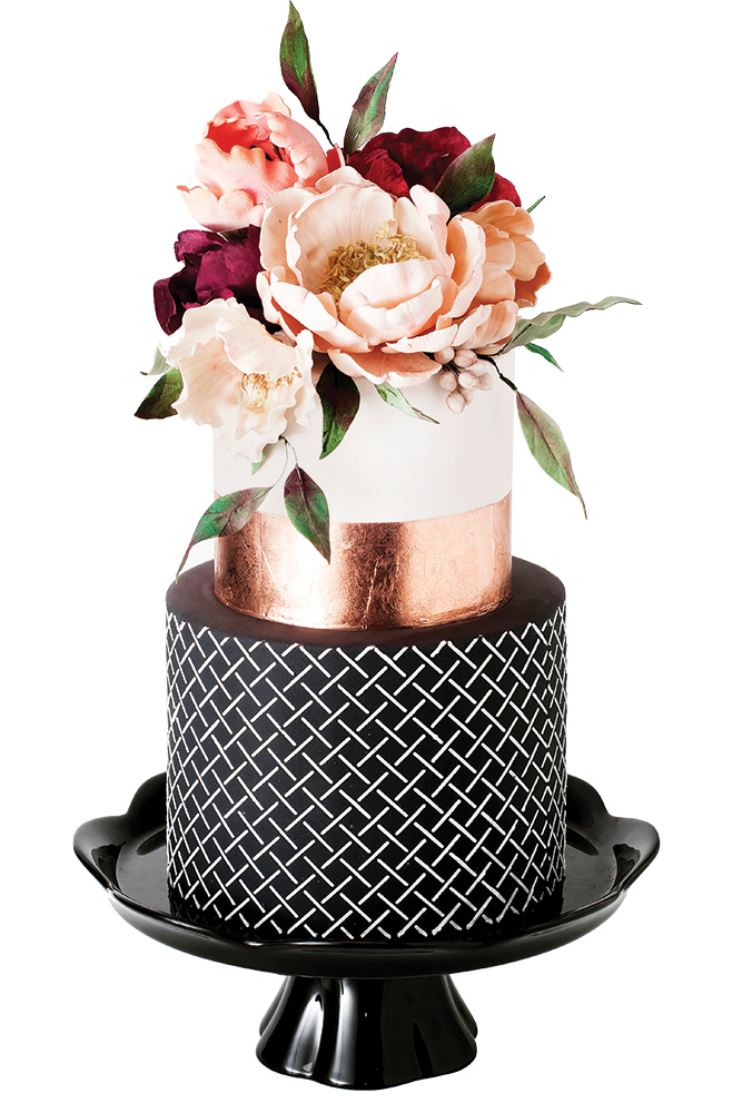 black and white crosshatch wedding cake