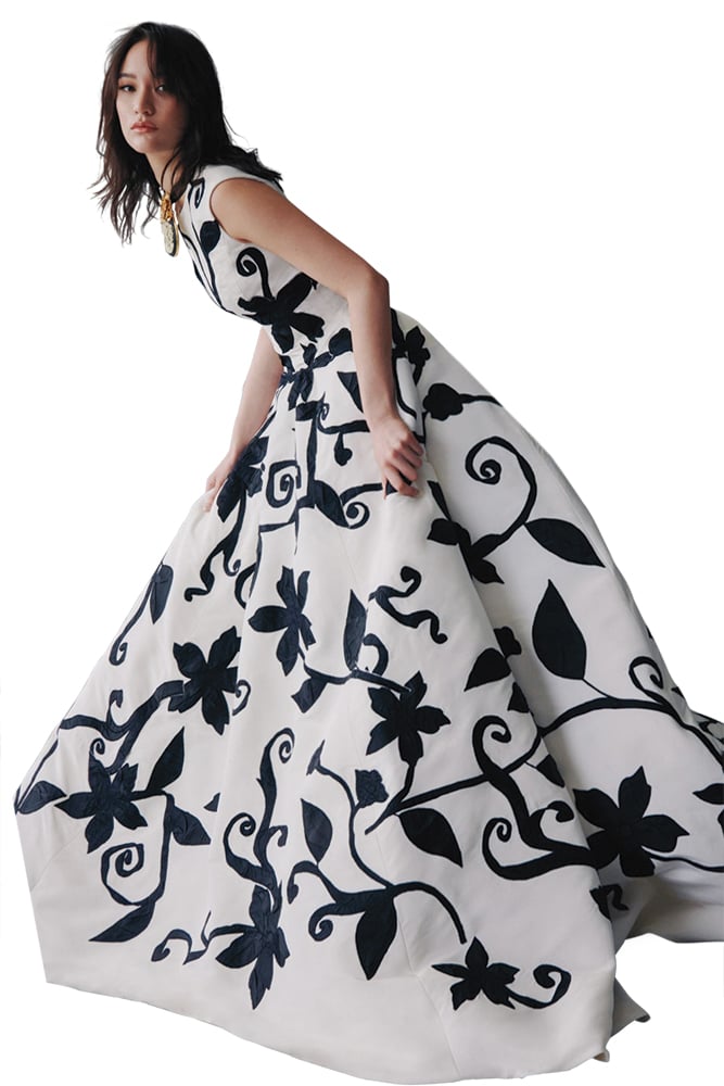 black and white oscar de la renta wedding gown