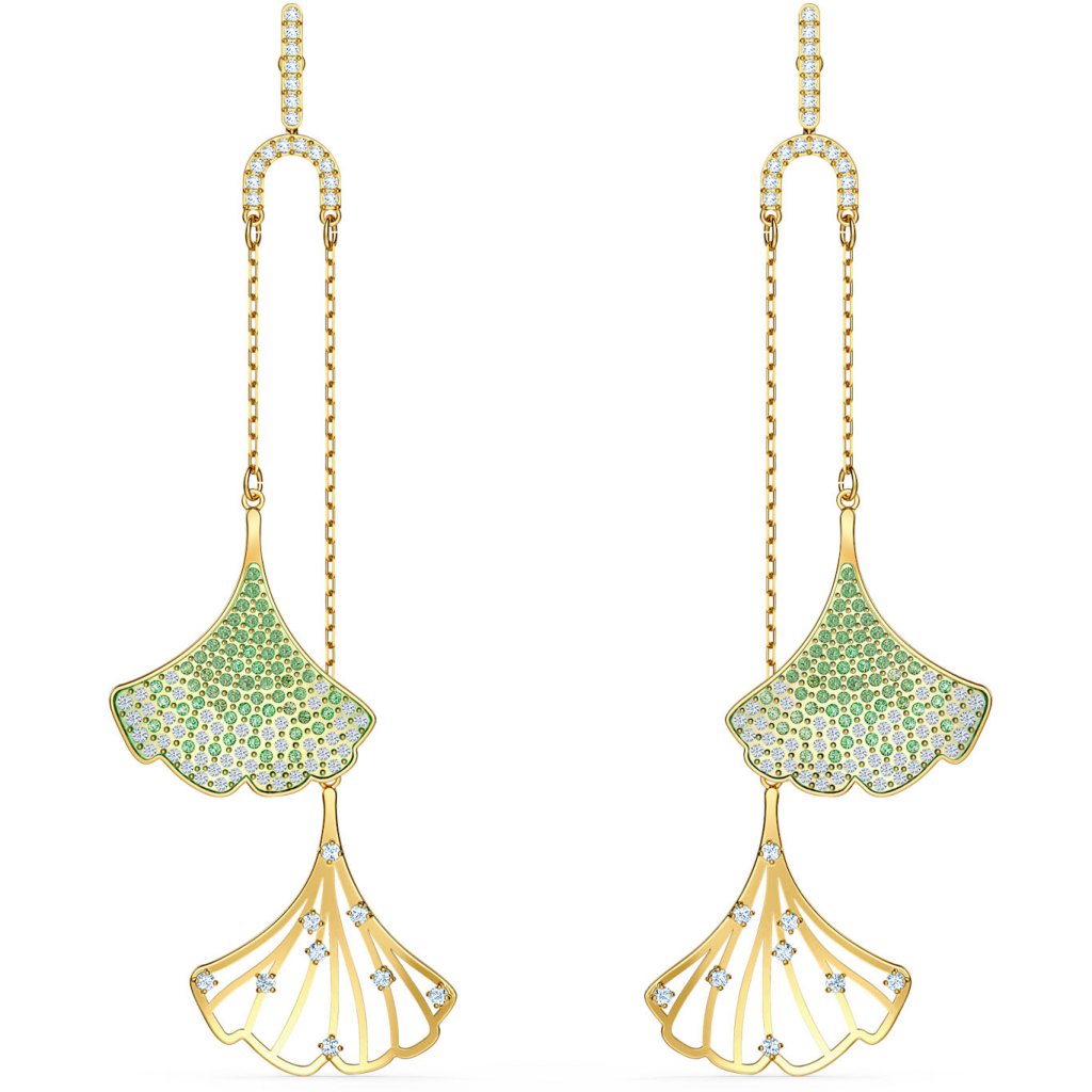 green and gold plated drop earrings by swarovski