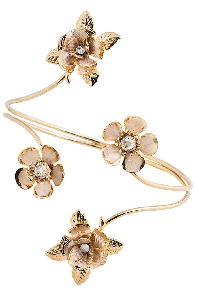 gold plated cuff with flowers by keren wolf