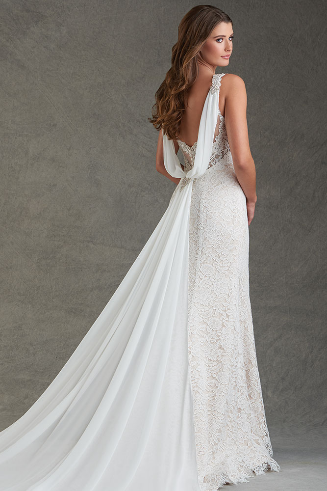 Draped back wedding gown by Essence by Bonny Bridal