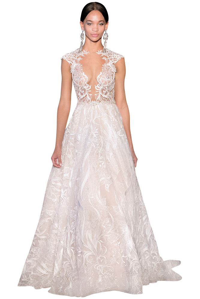 Plunging V neck gown by Berta