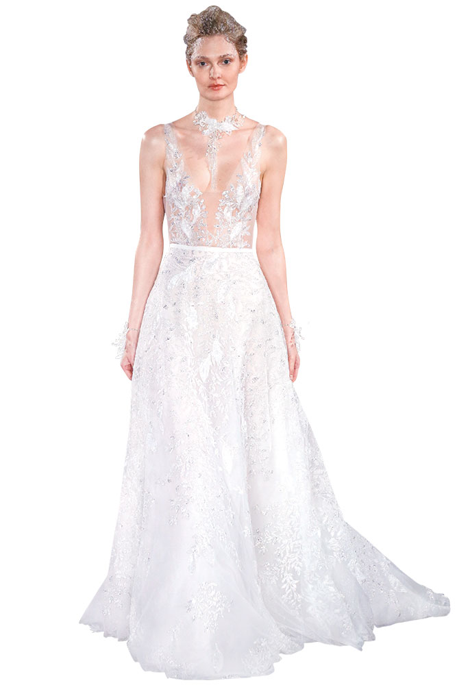 Plunging V beck wedding gown by Mira Zwillinger