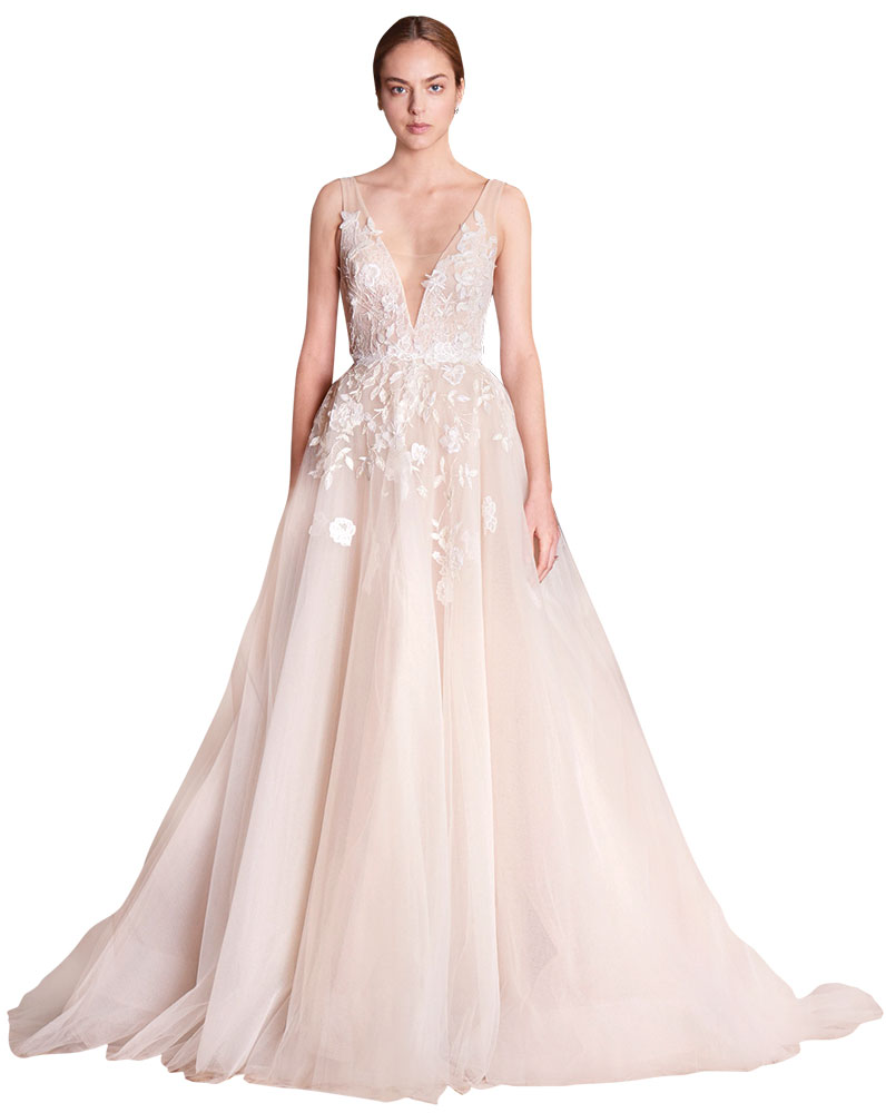 Plunging V neck wedding gown by Monique Lhuillier