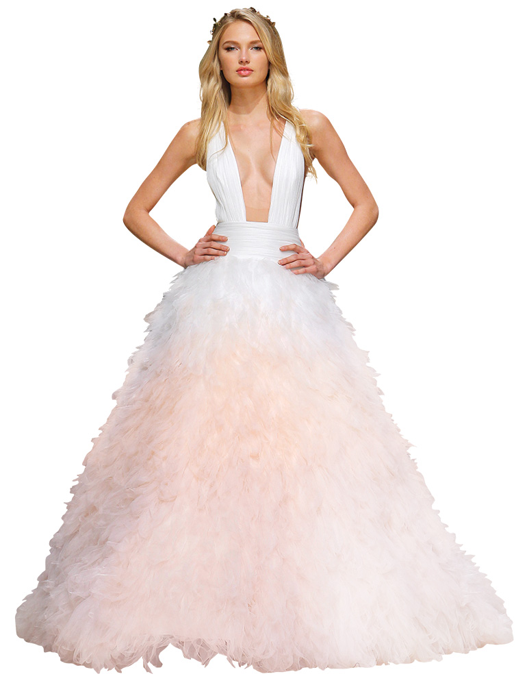Pink wedding gown by Pronovias