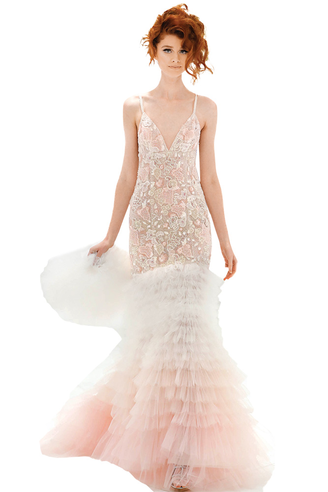 Pink wedding gown by Randi Rahm