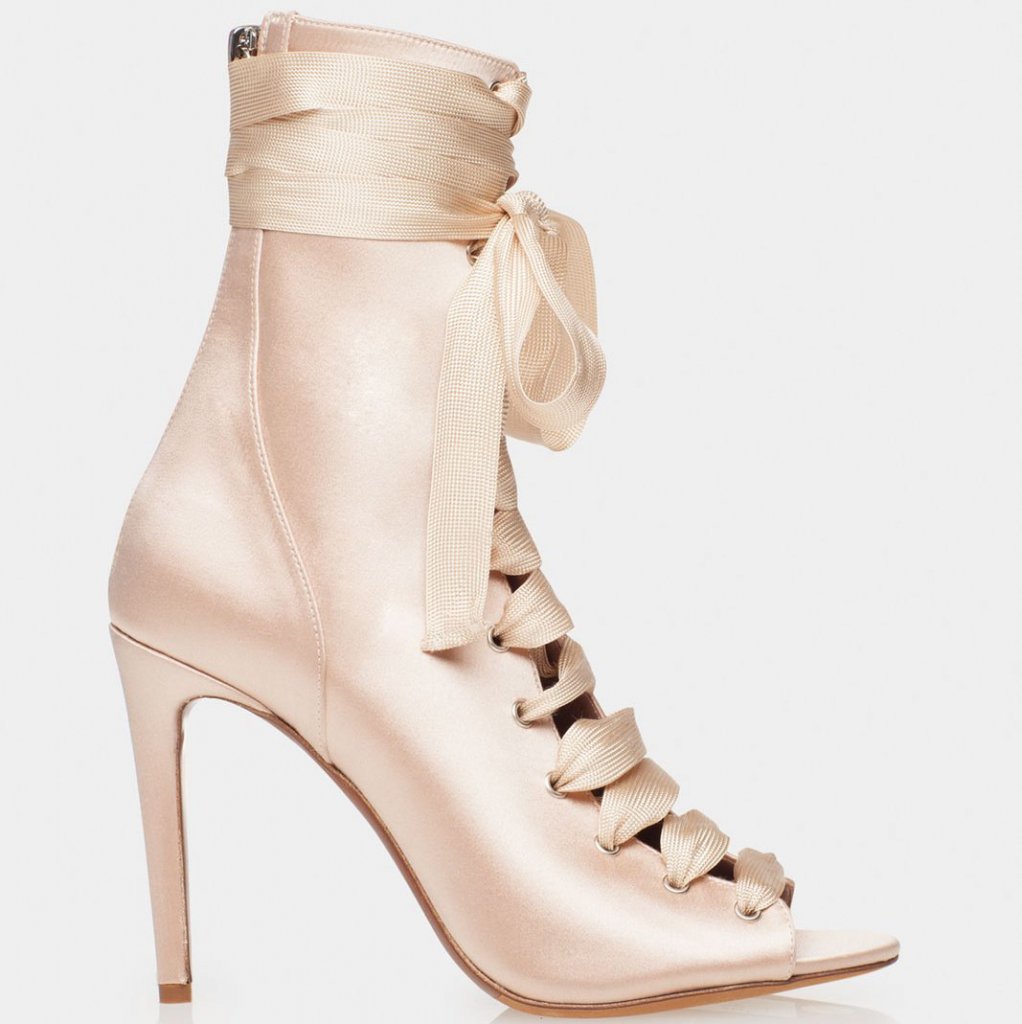 satin lace up open toe boots