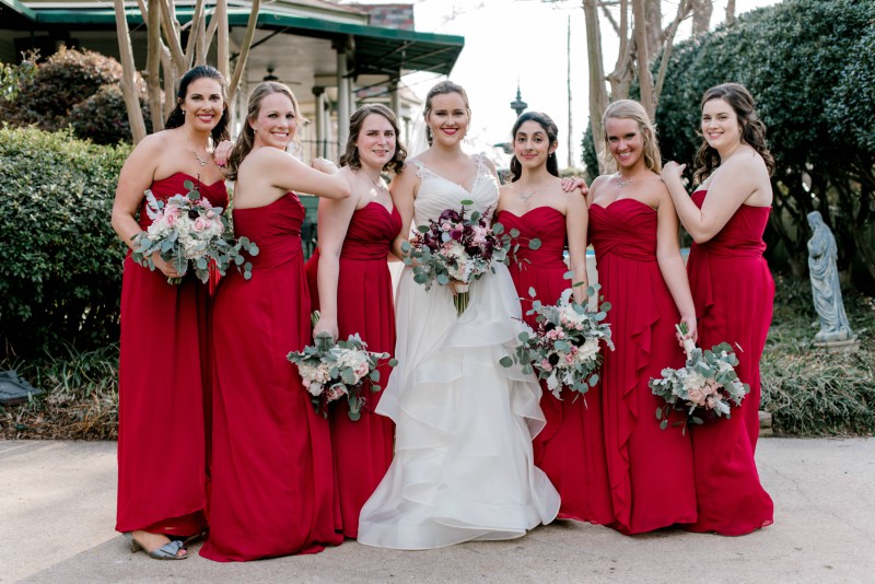 red bridesmaids dress