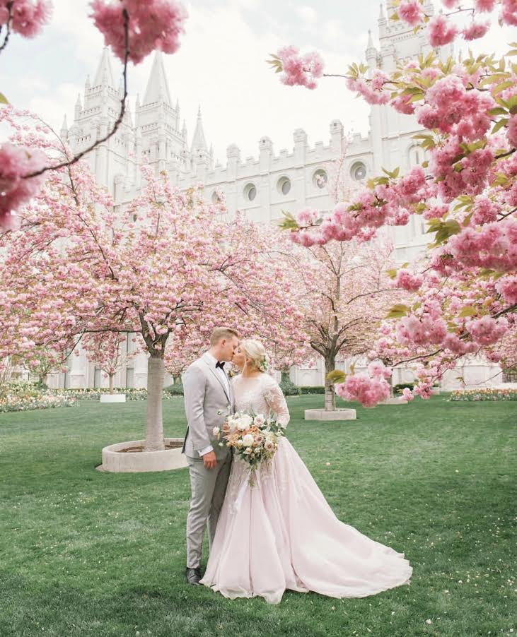 cherry blossom wedding photo
