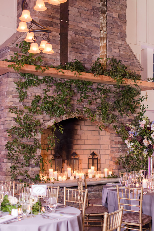 Candles in Fireplace at Wedding