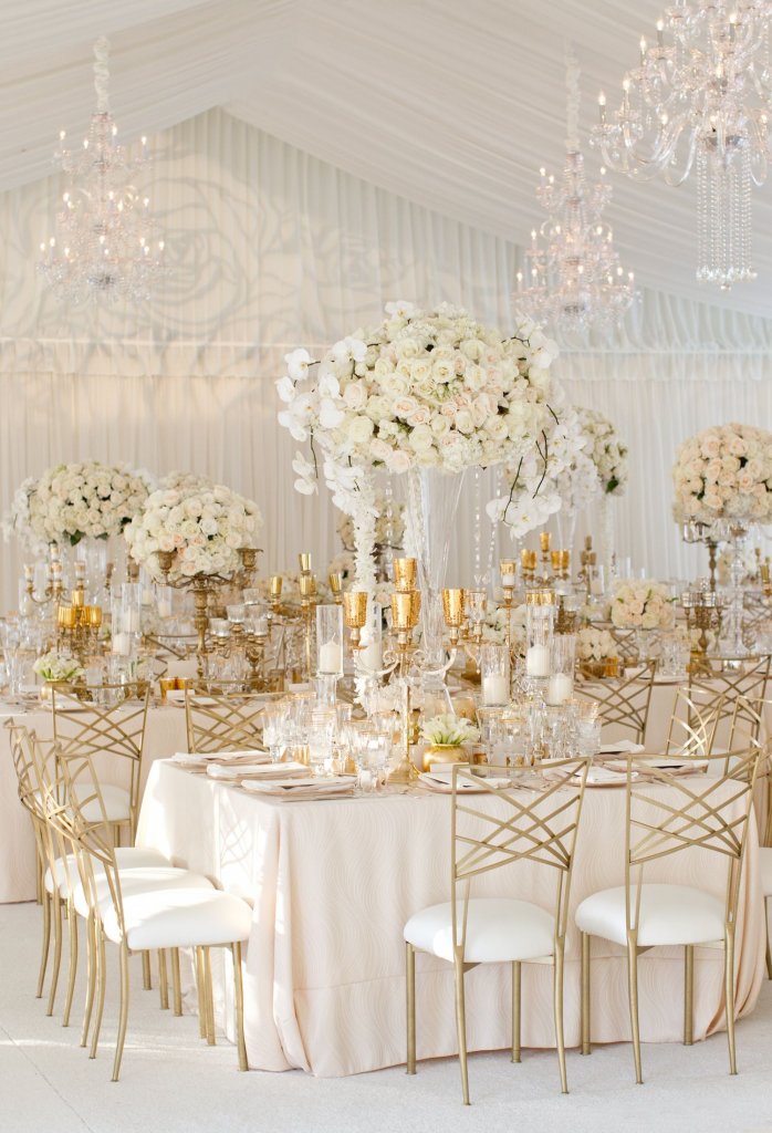 ivory and gold wedding reception decor