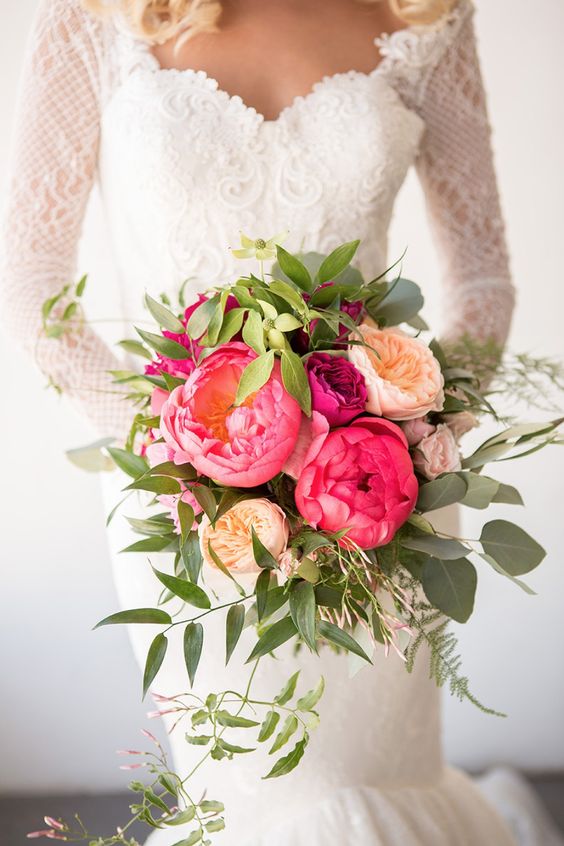 pink and peach peony wedding bouquet