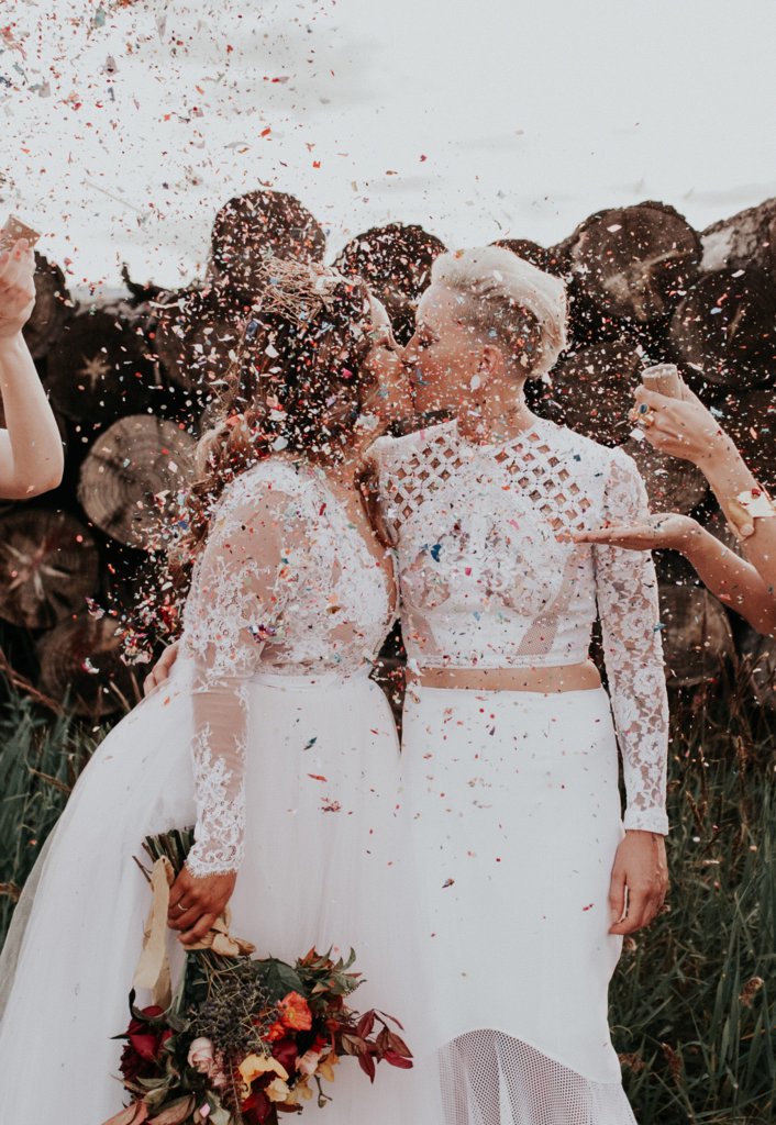 pride wedding with confetti