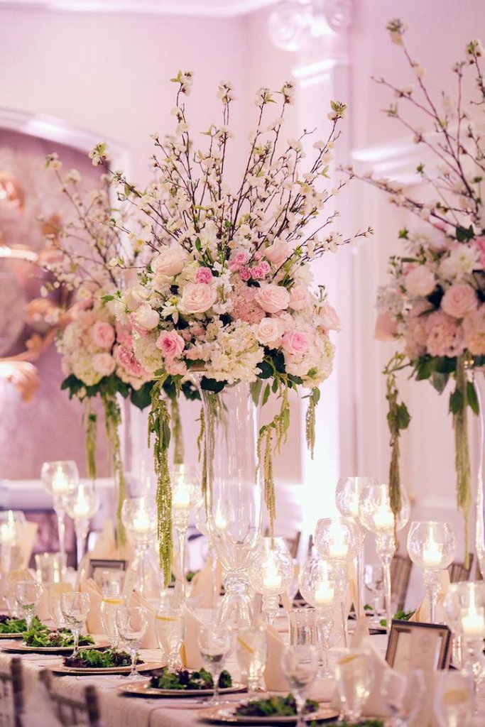 rose and cherry blossom centerpiece