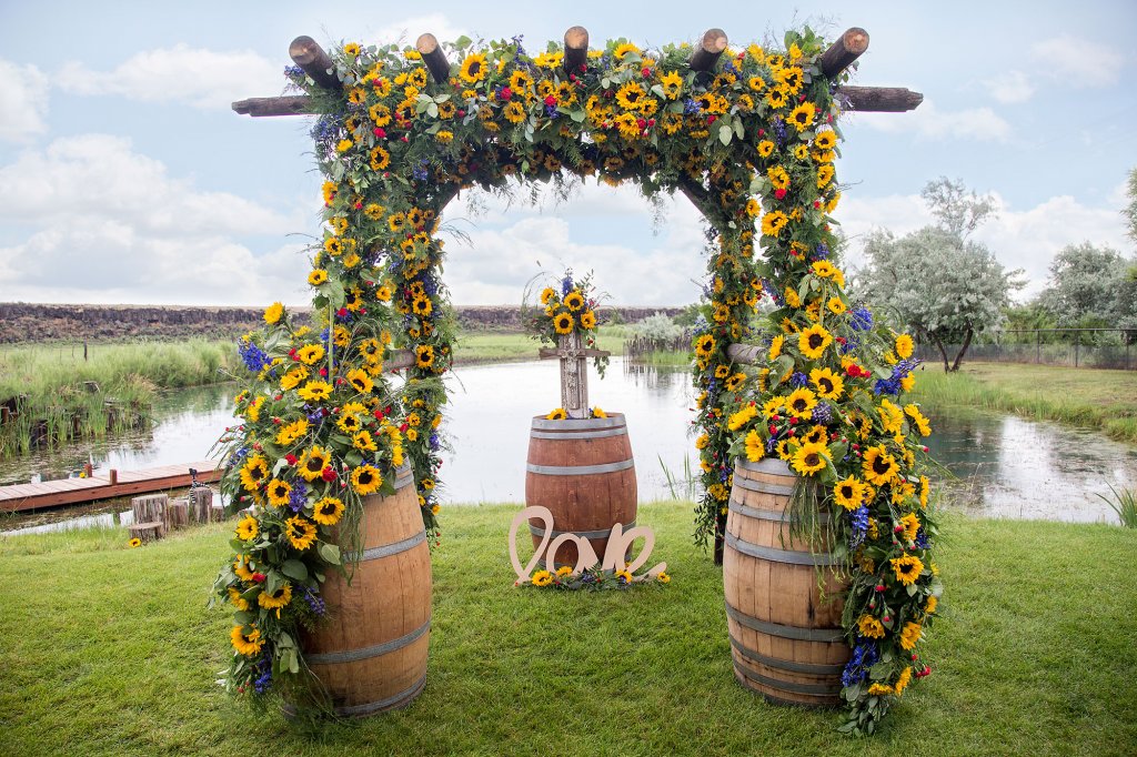 sunflowers by the lake wedding backdrop