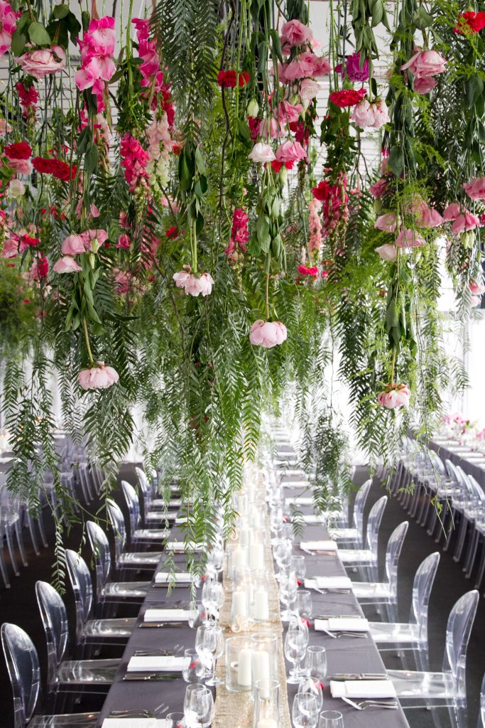 suspended florals wedding reception