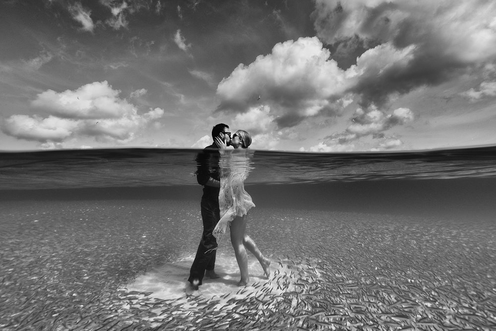 underwater wedding photo