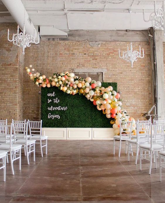 whimsical balloon wedding backdrop