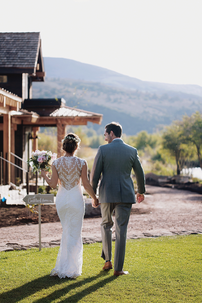 bride and groom outdoors