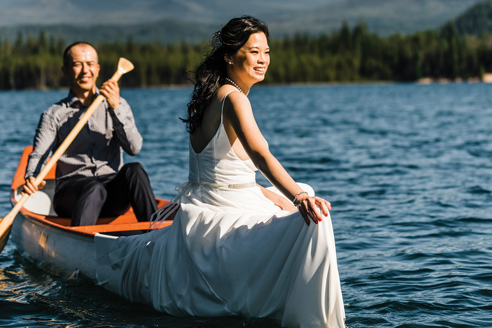 bride and groom on a boat