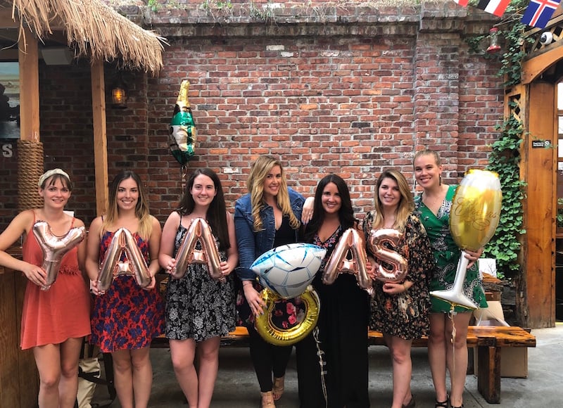 bridesmaid proposal brunch balloons