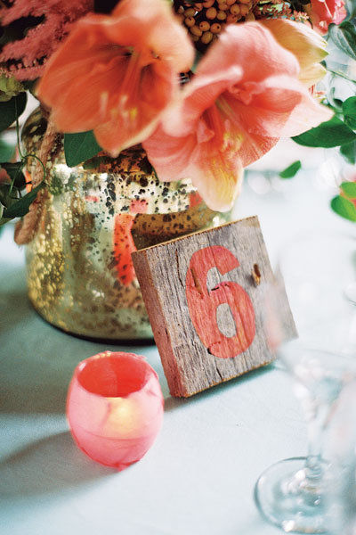 blue and coral tablescape