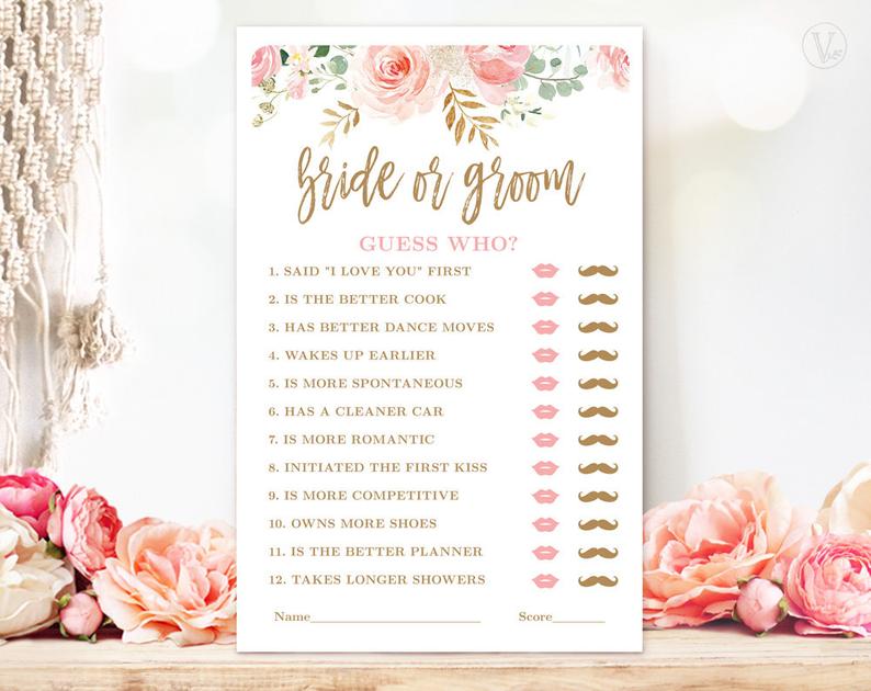 Bride vs groom bridal shower trivia game