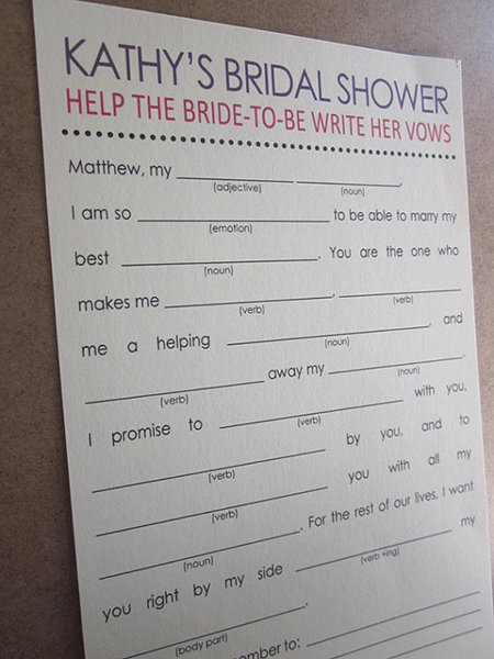 Bridal shower mad libs