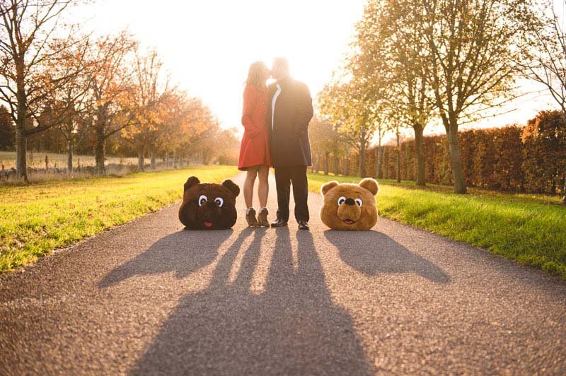 bear costumes engagement photos