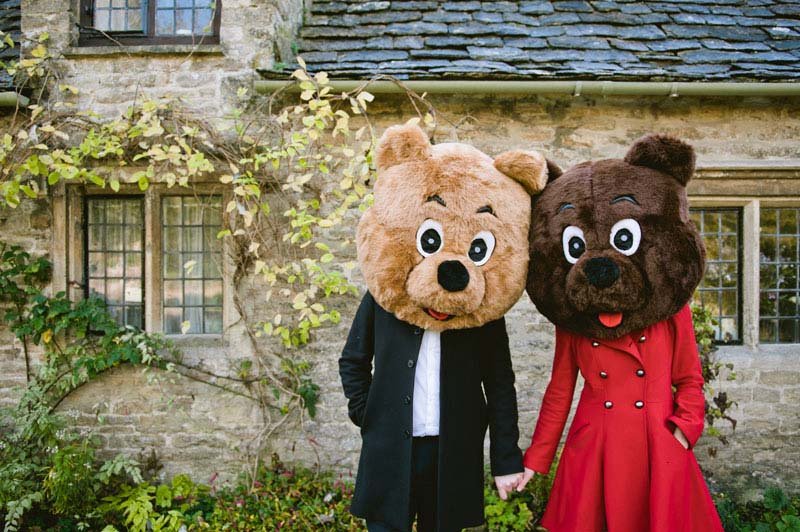 bear costumes engagement photos