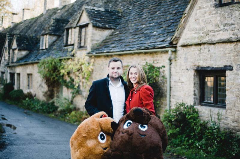 bear costumes engagement photos