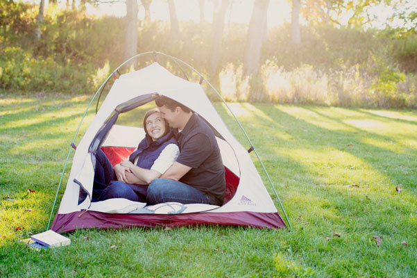 camping theme engagement photos