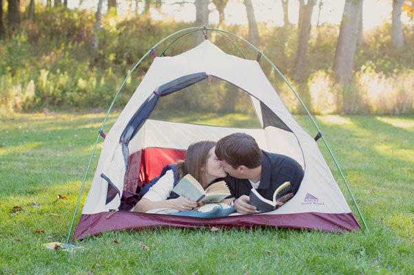 camping theme engagement photos