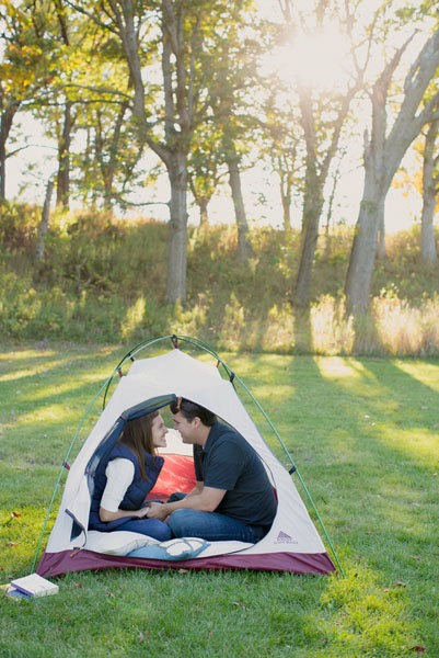 camping theme engagement photos