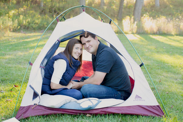 camping theme engagement photos