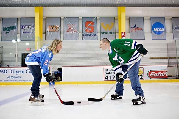 hockey theme engagement photos