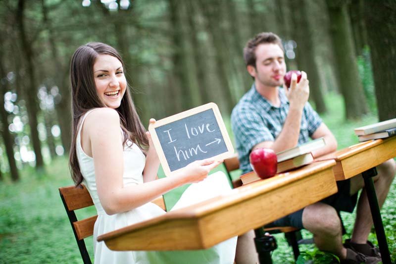 school theme engagement photos