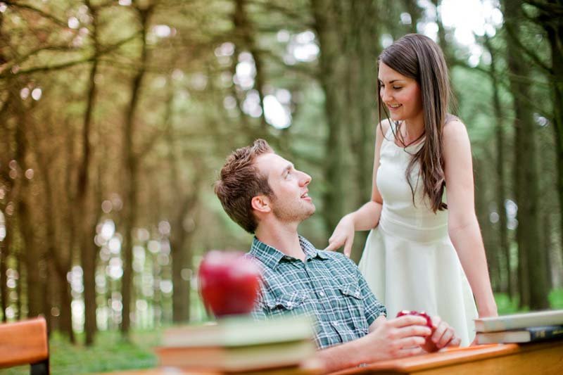 school theme engagement photos