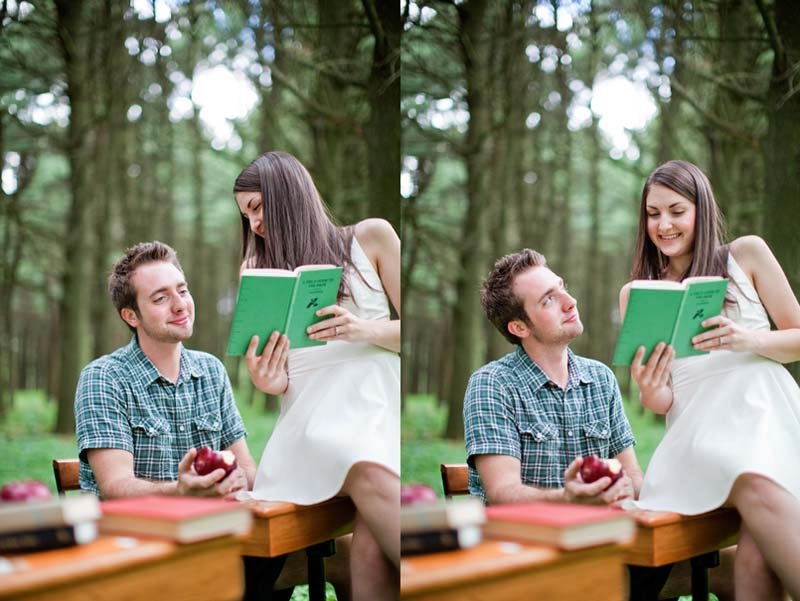 school theme engagement photos