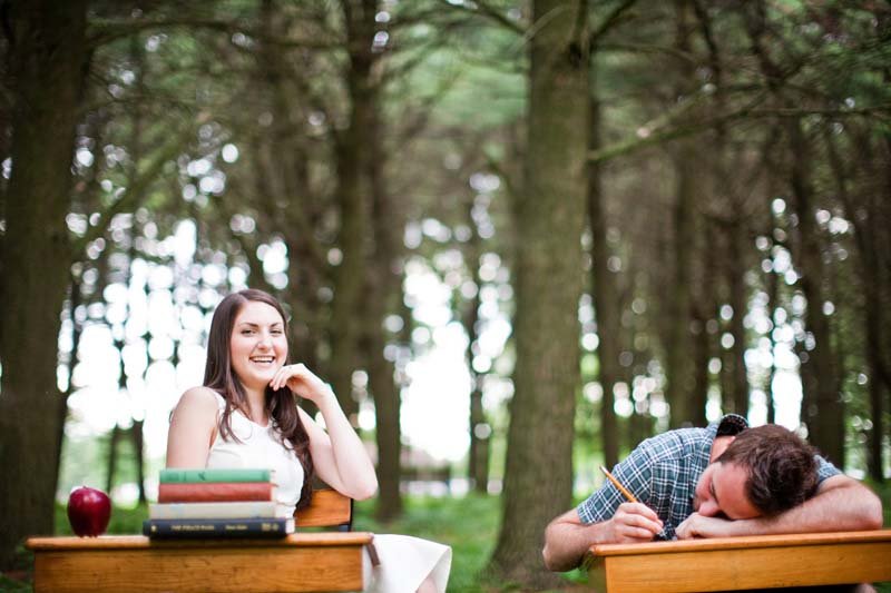 school theme engagement photos