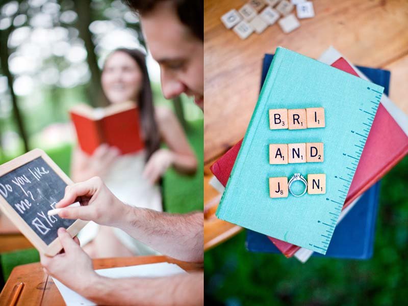 school theme engagement photos