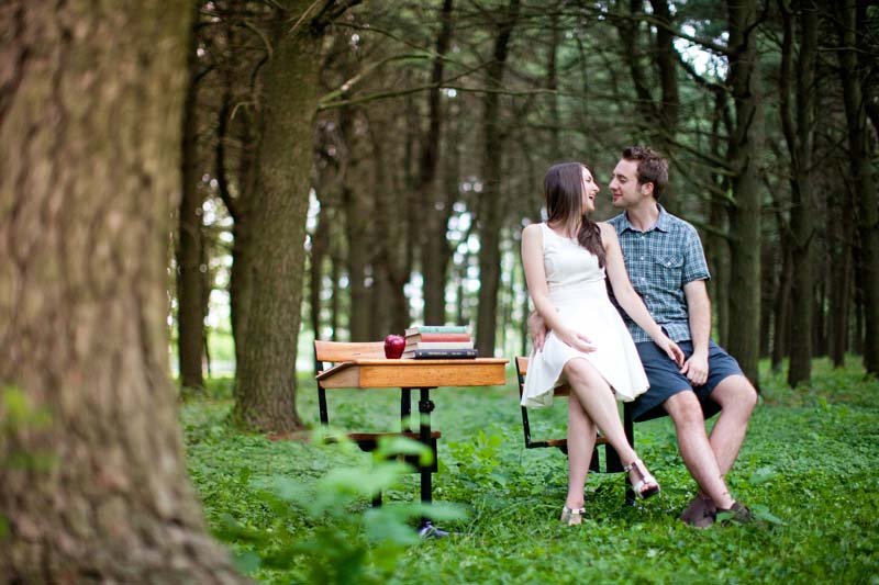 school theme engagement photos