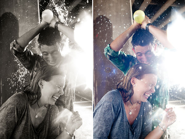 water balloons engagement photos