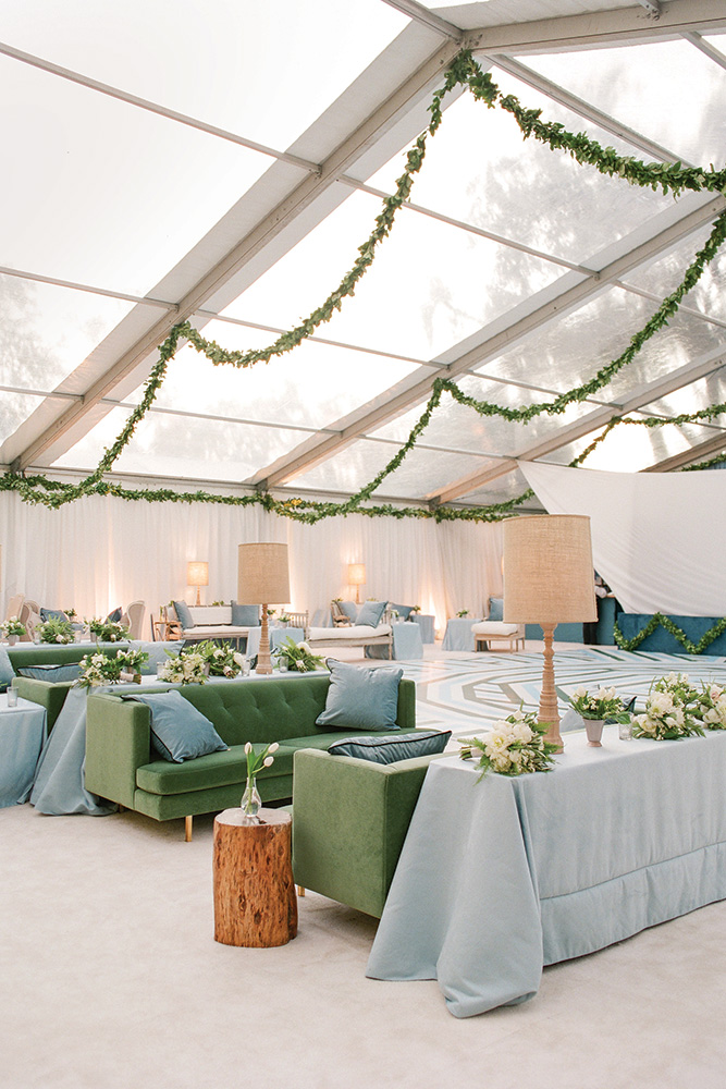 green wedding lounge area