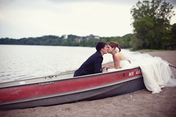 bride and groom kiss