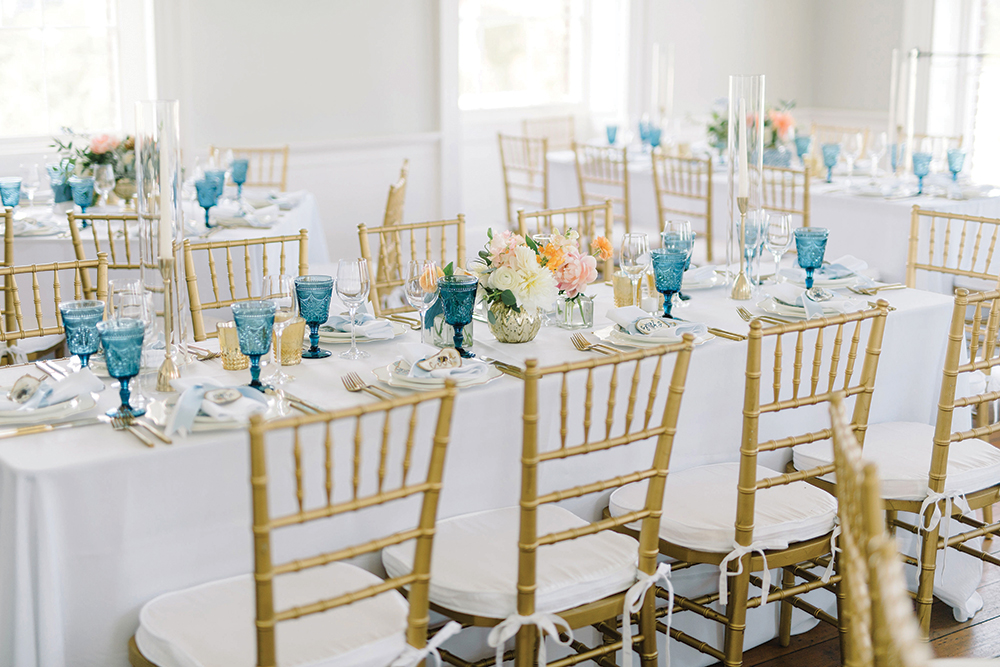 Blue wedding reception decor