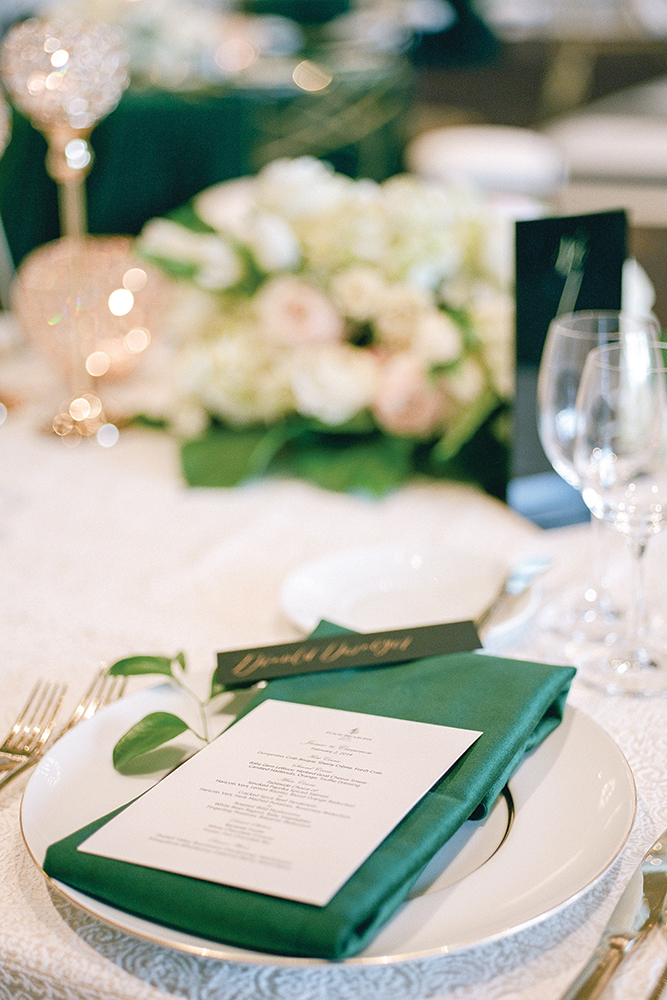 Green wedding place setting