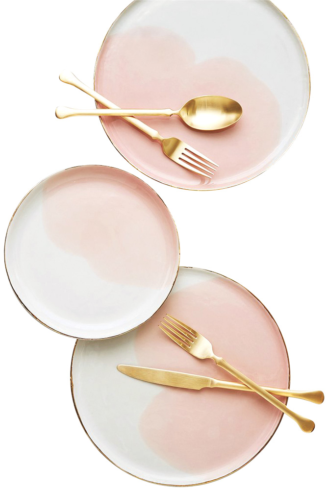 gold flatware pink blush plates